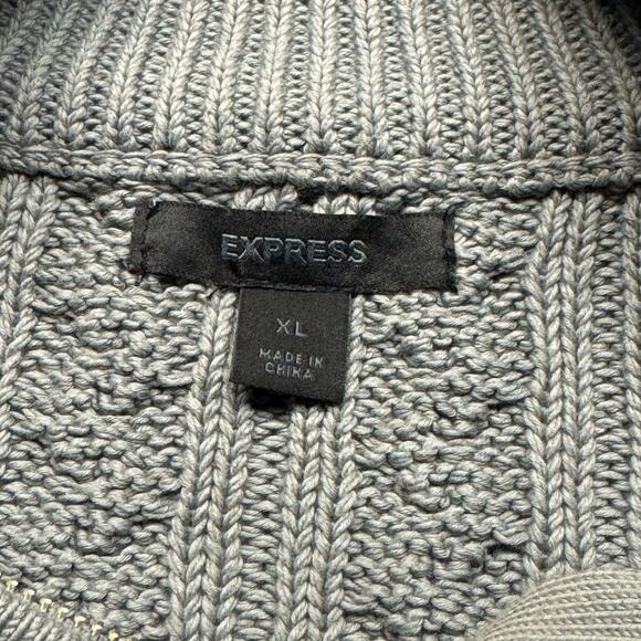 Express Zip-Up Fisherman Cotton Cable Knit Mock Turtleneck Sweater Gray Women XL - Picture 6 of 7
